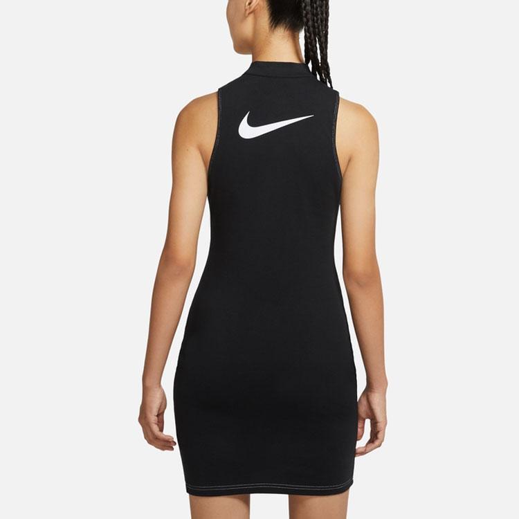 Nike Sportswear Swoosh Color Block Symmetrical Double Logo Stand Collar Half Zip Sleeveless Dress Women Dresses Black DD5587-010