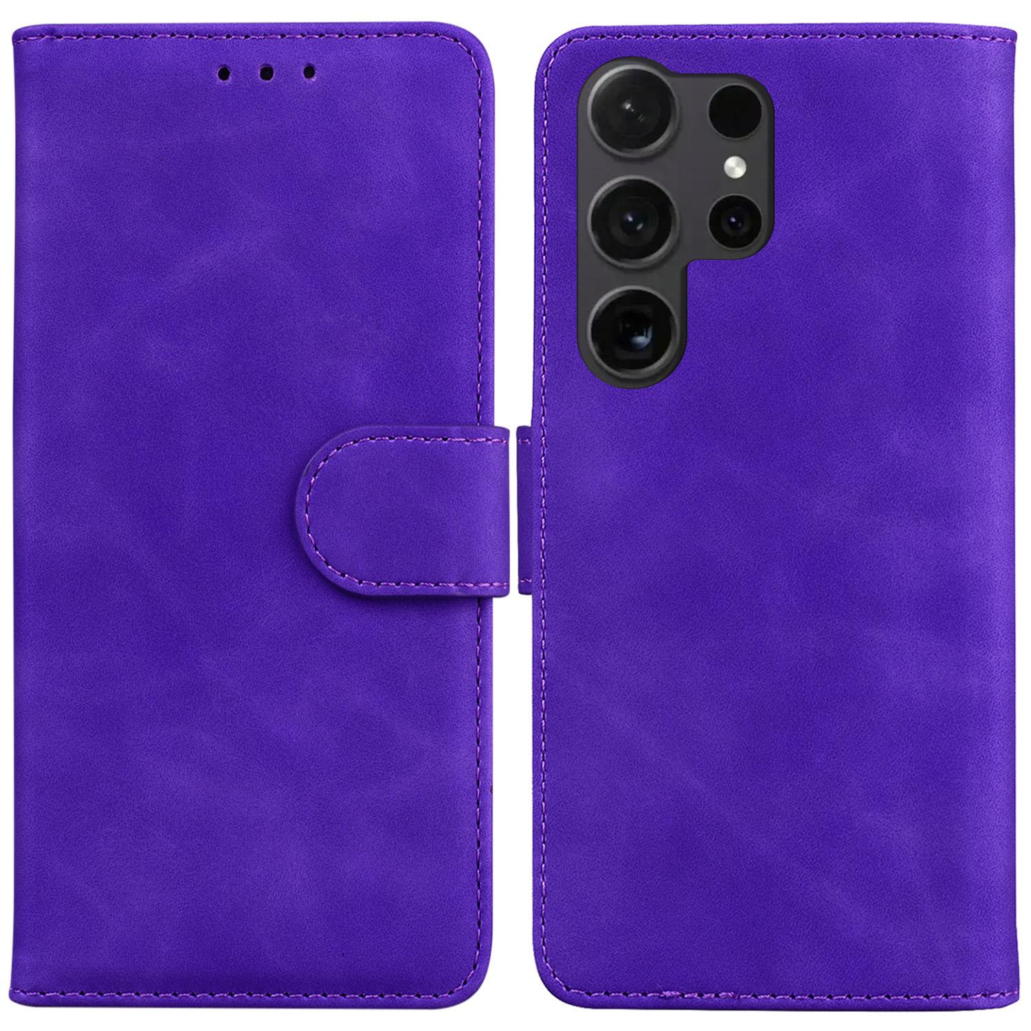 

For Samsung Galaxy S25 Ultra Case Solid Color Leather Wallet Phone Cover Purple