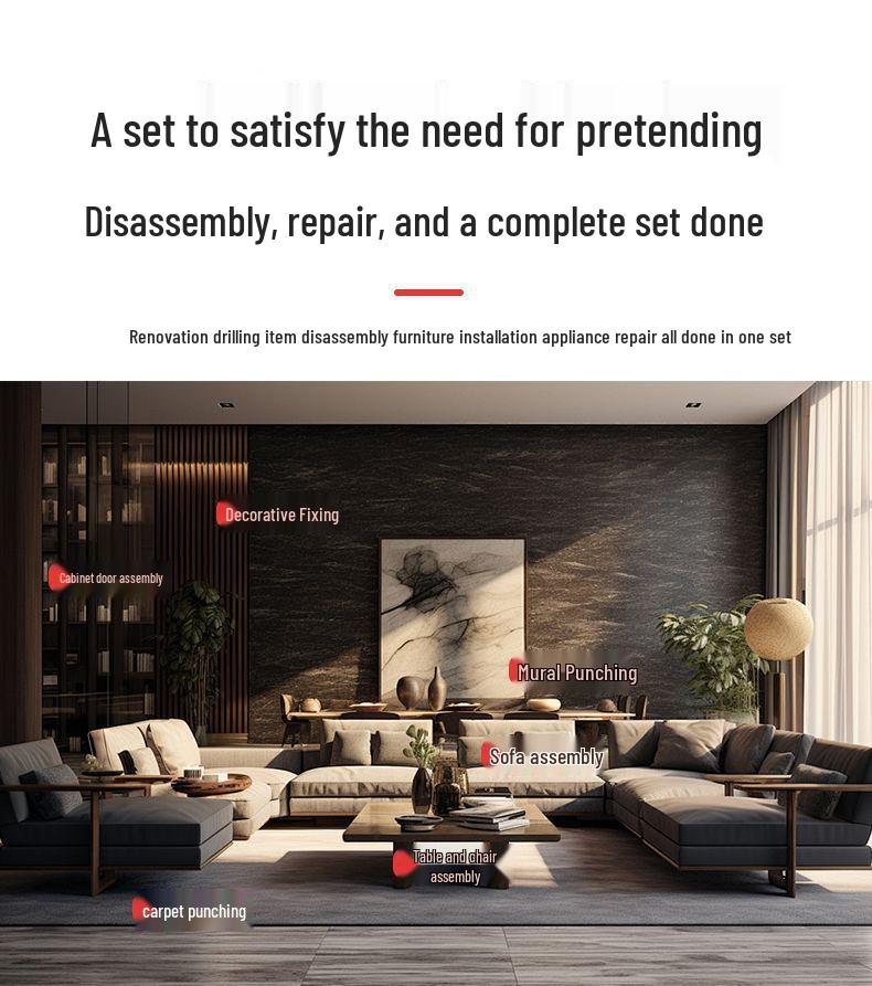 Rechargeable Multi-Function Electric Drill Tool Set for Electricians and Carpenters