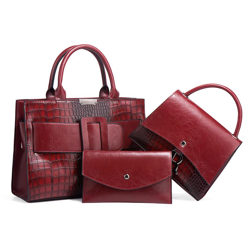 Fashion Crocodile Pattern Handbag Set with Square Buckle