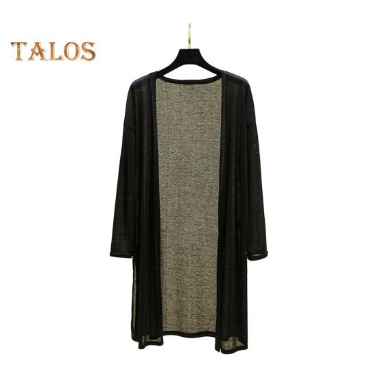 

Женское повседневное пальто без воротника с длинным рукавом и открытой строчкой, кардиган средней длины, однотонное тонкое солнцезащитное пальто L чёрный