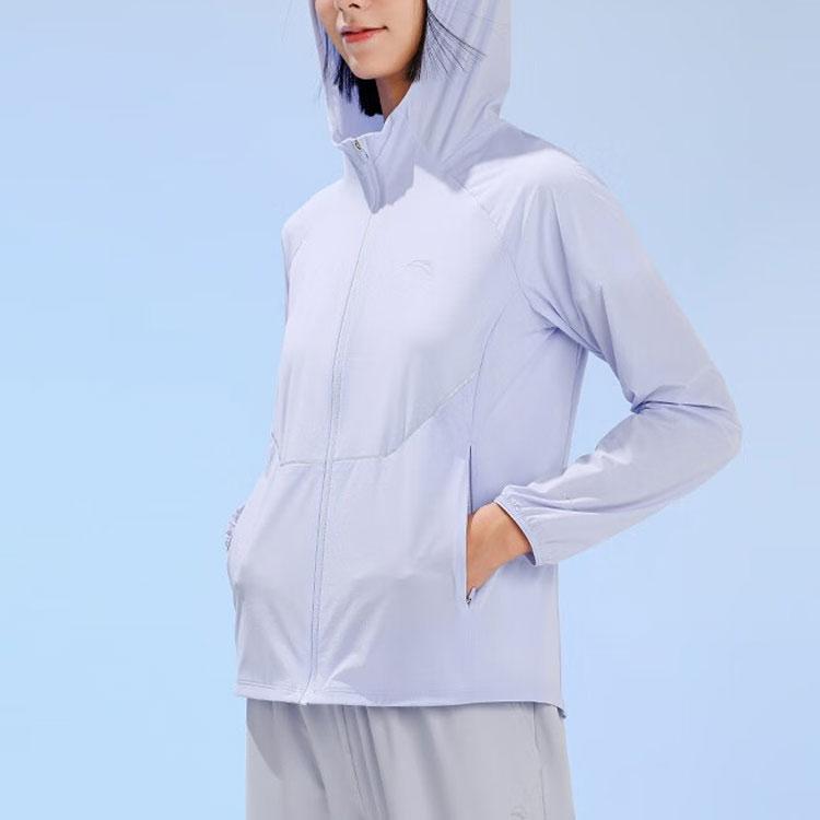 Anta Running Series Solid Color Sun Protection Hooded Windbreaker Jacket Women Outerwear Light-Purple 162325601-2