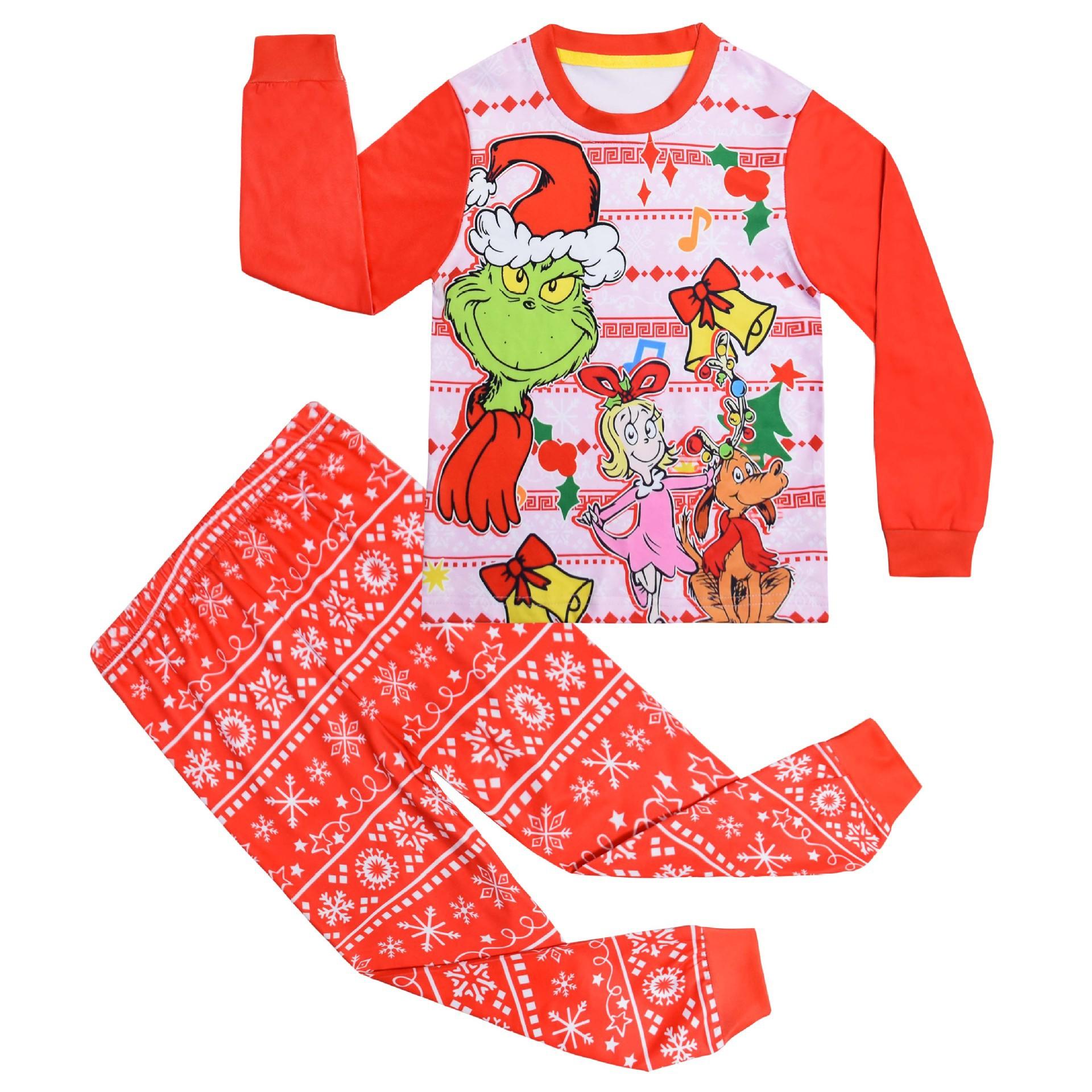 Christmas, Animated Cartoon Digital Printing, Children S Loungewear, Pajamas, Long-Sleeved Set, Two-Piece Set 8100 100