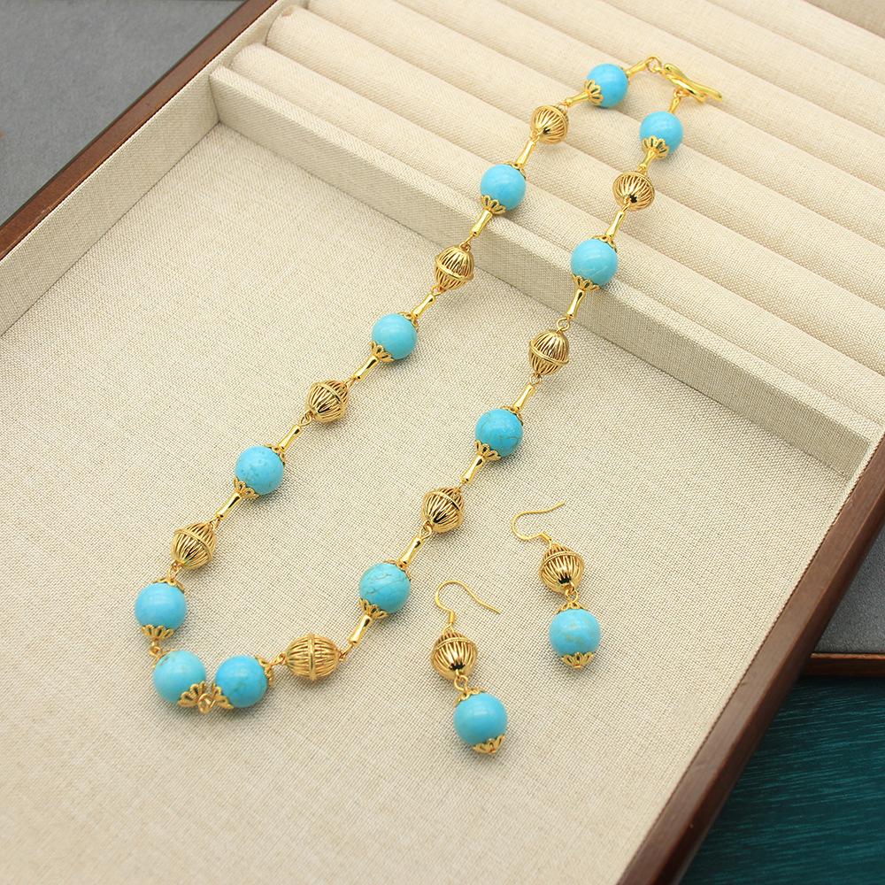 Small Fresh Turquoise Necklace Ot Buckle Retro Temperament Seaside Vacation Style Necklace