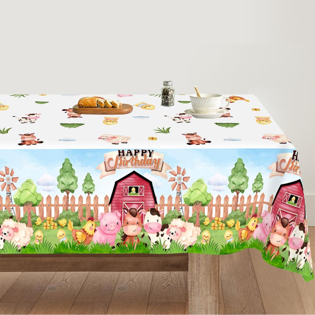 Farm Animals Party Tablecloth Farmhouse Disposable Plastic Table Cover Pig Cow Sheep Barnyard Animal Theme Birthday Party Decor