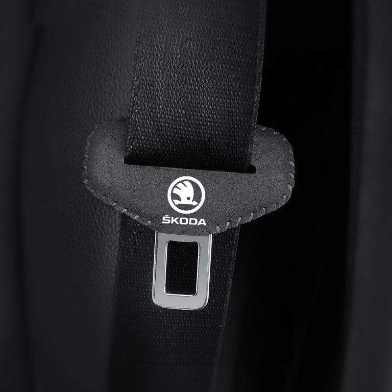 BWI5 Car Logo Seat Safety Belt Buckle Cover Interior Accessories For Skoda Octavia Fabia Superb Yeti Enyaq Rapid Kodiaq Kamiq Karoq