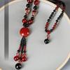 GEMCHIC Collana a Maglia Stile Etnico da Donna con Pendente Lungo a Catena con Perle di Agata Pesce Rosso Gioielli Vintage Cinesi