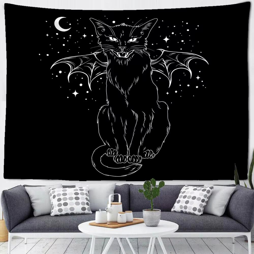 

Black Cat Psychedelic Tapestry Wall Hanging Bohemian Witchcraft Decor for Dormitory Bedroom Home Decorative Mattress Cover 74x94cm(29x37in)
