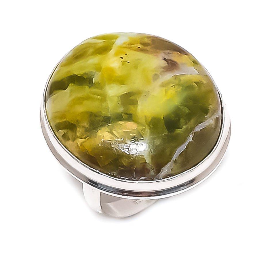 

Swiss Green Opal Gemstone Handmade 925 Sterling Silver Ring Size 7.5 C0P12