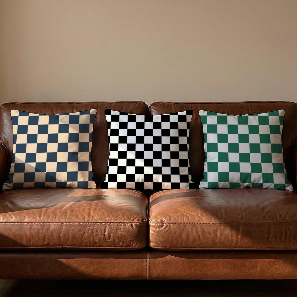Fashion Plaid Cushion Cover Soft Reversible Durable Pillow Cover MultiScene Use for Home Car Daily Comfort