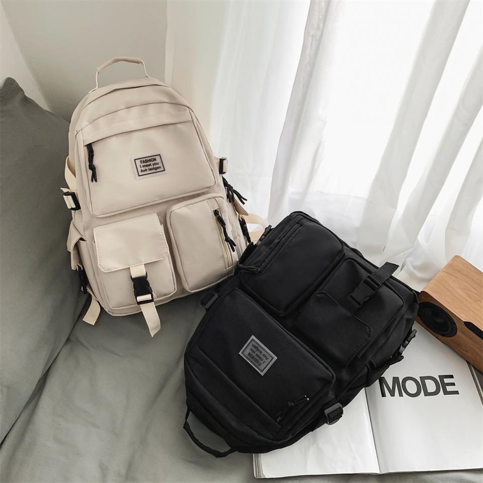 Large Capacity Nylon Student Backpack Multifunctional Zipper Elegant and Casual Monochromatic Travel and School