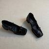 "Square Head Ballet" Retro Bow Mary Jane Single Shoes 2025 Autumn New Cross Lace-up Thick Heels Women