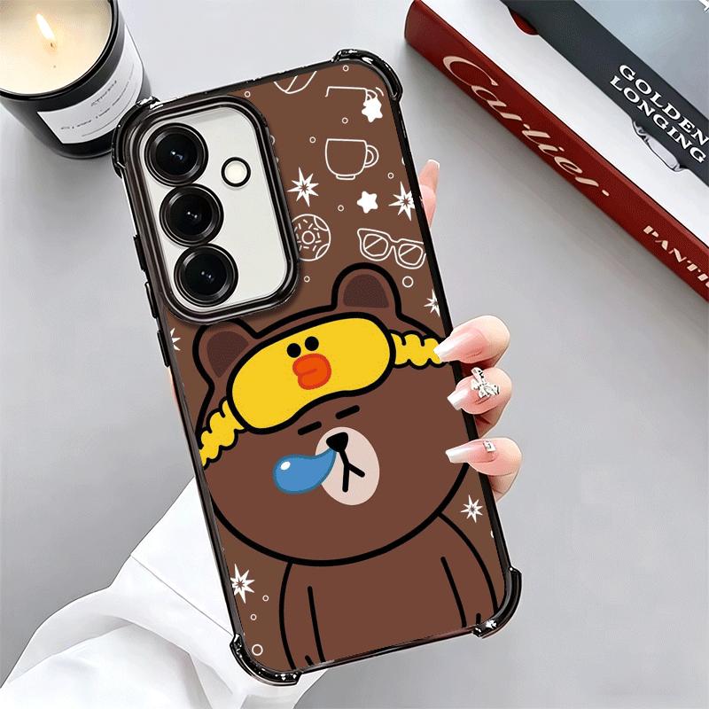 Cartoon Bear B-Browns C-Conys Plating Phone Case For Samsung A17 A07 A37 A57 A16 A56 A15 A55 A14 A54 A13 A53 A26 A36 A25 A35 A24