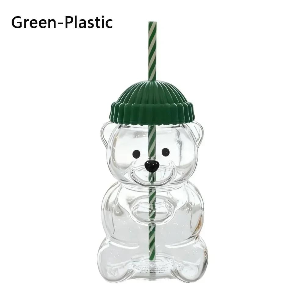 Cute 2025 Bear Glass/Pastic Cup Transparent with Lid Glass Cup with Straw Large Capacity Teddy Bear Glass Cup Parties