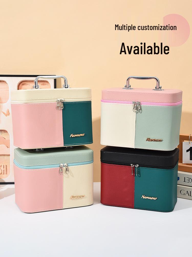 Macaron Portable PU Makeup Case: Large Capacity Two-Tone Skincare Vanity Organizer