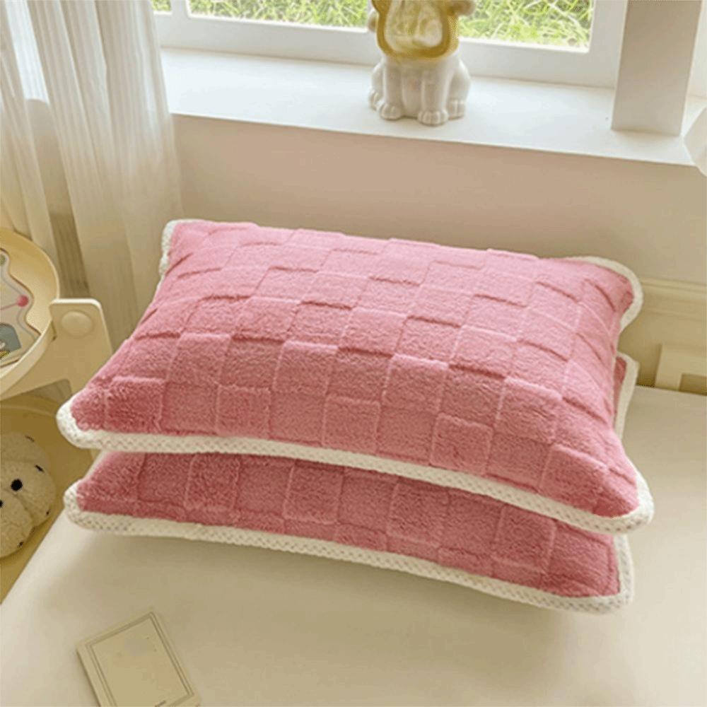 2 pieces Coral Fleece Pillow Cover Plush Cushion Cover Durable Grid Jacquard Pillowcases Winter