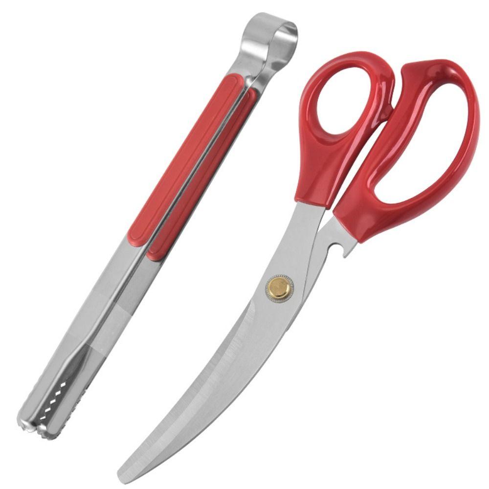 

Easy to Use Heavy Duty Multipurpose Stainless Steel Food Shears Kitchen Scissors Clip BBQ Tongs