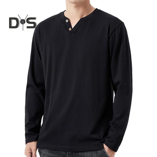 

Мужская футболка свободного покроя с V-образным вырезом и длинными рукавами, на осень и весну, повседневная спортивная домашняя одежда M чёрный