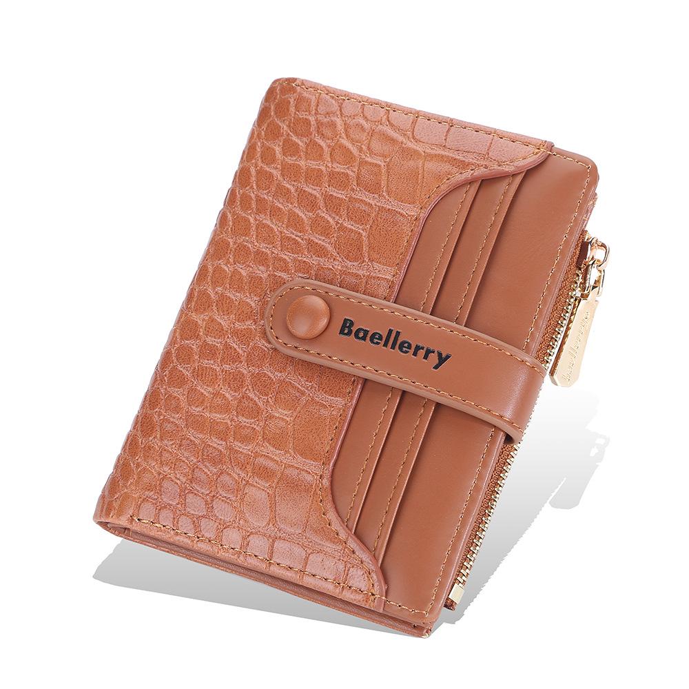 Women s Baellerry Korean Style Multi-card Bi-fold Wallet with Buckle and Zipper Coin Purse коричневый