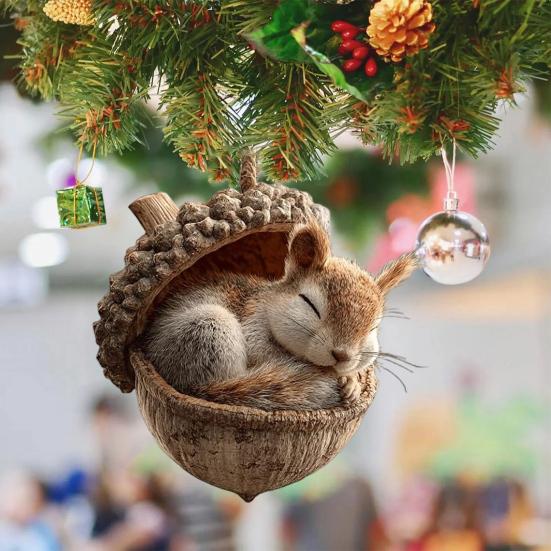 Forest Animal Acorn Ornaments Acrylic Cute Christmas Trees Hanging Decorations Rustic Home Decor Holiday Gift for Animal Lovers