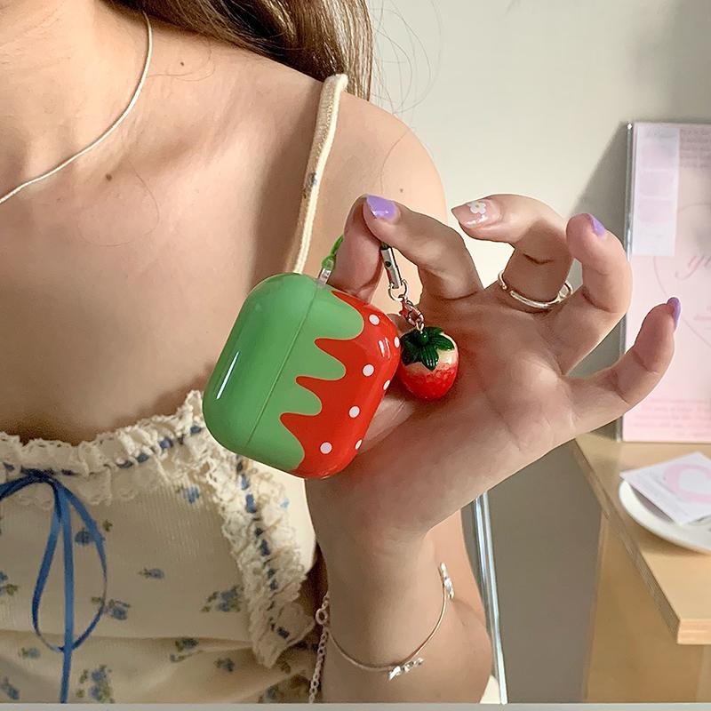 Cute Lovely White Polka Point Red Strawberry Cover For Apple AirPods 4 3 2 1 Pro 2 Shockproof Earphones Case with Charm Pendant