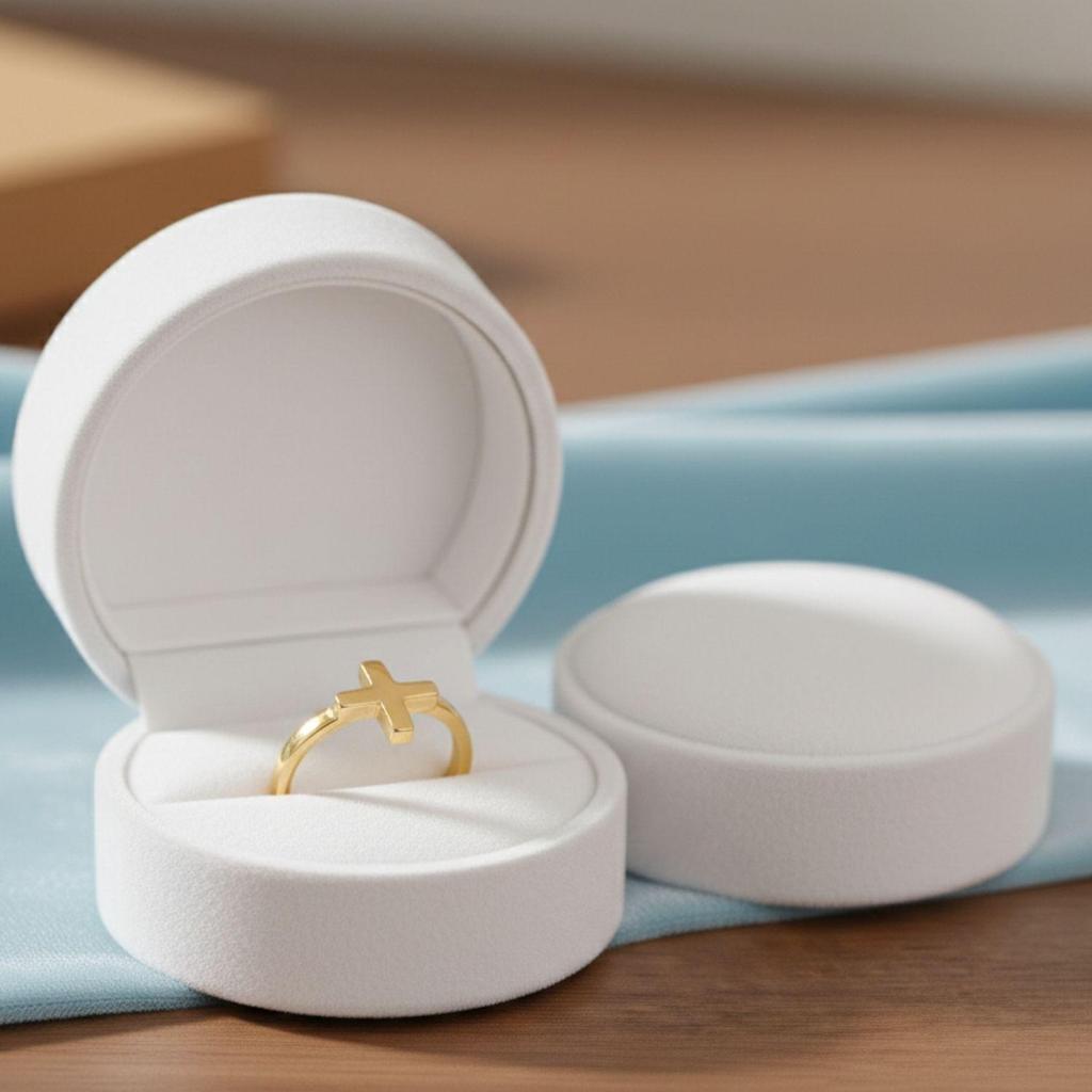 925 Sterling Silver Gold Vermeil Minimalist Cross Women Ring