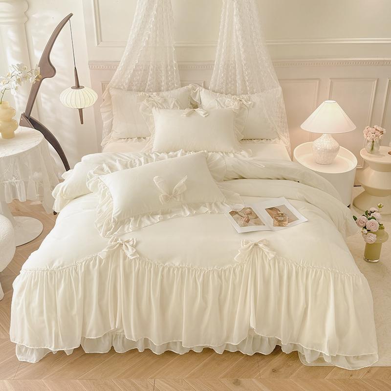 3pcs White Bedding Set Ruffles Duvet Cover Set (1*Duvet Cover + 2*Pillowcase, Without Core)for Bedroom Guest Room