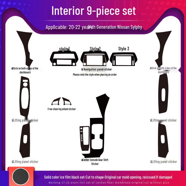 14th Gen Sylphy Interior Carbon Fiber Decals: Center Console & Anti-Kick Door Protectors (2020-2022)