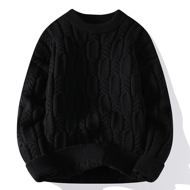 Crew Neck Sweater Men's Casual Loose Thickened Autumn and Winter Warm Pullover Bottoming Knitted Sweater