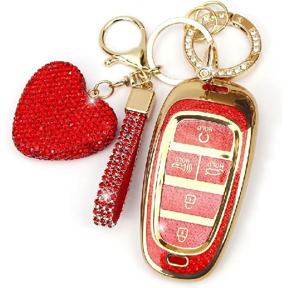 Key Fob Cover With Diamond Keychain Fit For Hyundai Car Key Holder Case Compatible With Hyundai     Sonata Santa Fe Tucson Smart Remote Key