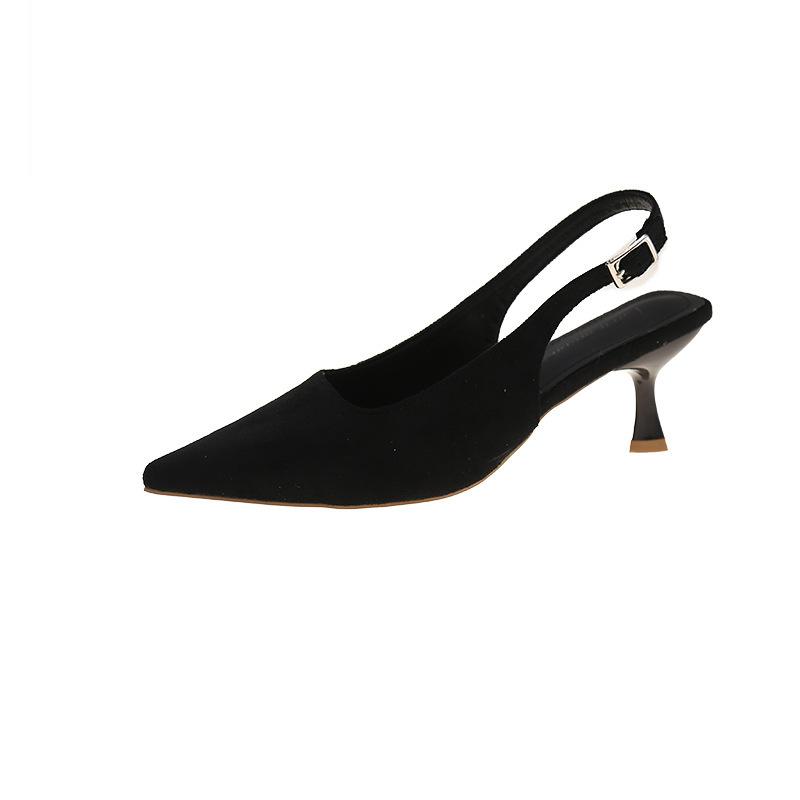 

2025 new spring cool head pointed buckle empty thin heel versatile bag single shoes one-word high heel sandals women s fashion 40 чорний