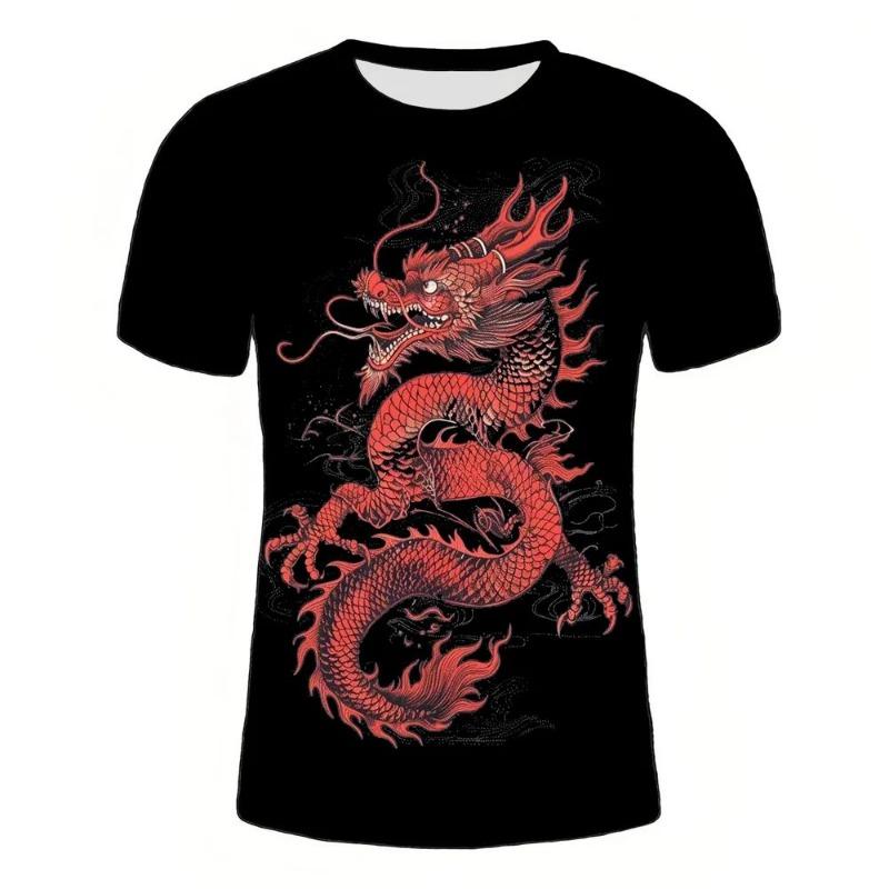 2024 Summer Fashion O-Collar 3d Printed Dragon Pattern Digital Printed T-Shirt Casual Personality Street Plus Size Loose Top
