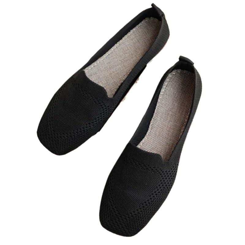 Autumn 2024 New Outwear Solid Color Oversized Shallow Cut Shoes Women's Knitted Comfort Flat Shoes Women Zapatos De Mujer