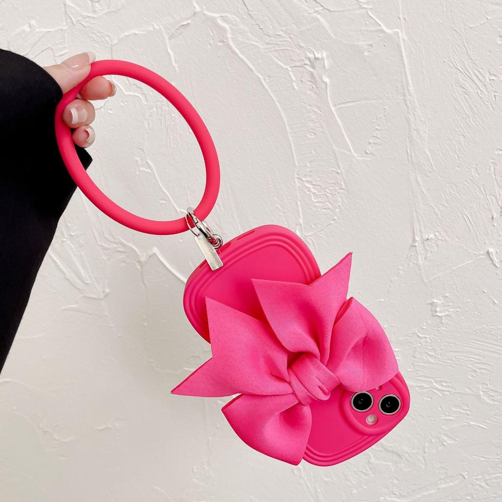Three-dimensional bow with round bracelet, suitable for iPhone15Pro max Apple 13/14 mobile phone case 11/12.