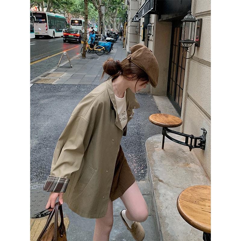 2025 Autumn Women's Petite British Style Short Trench Coat with Stand-Up Collar