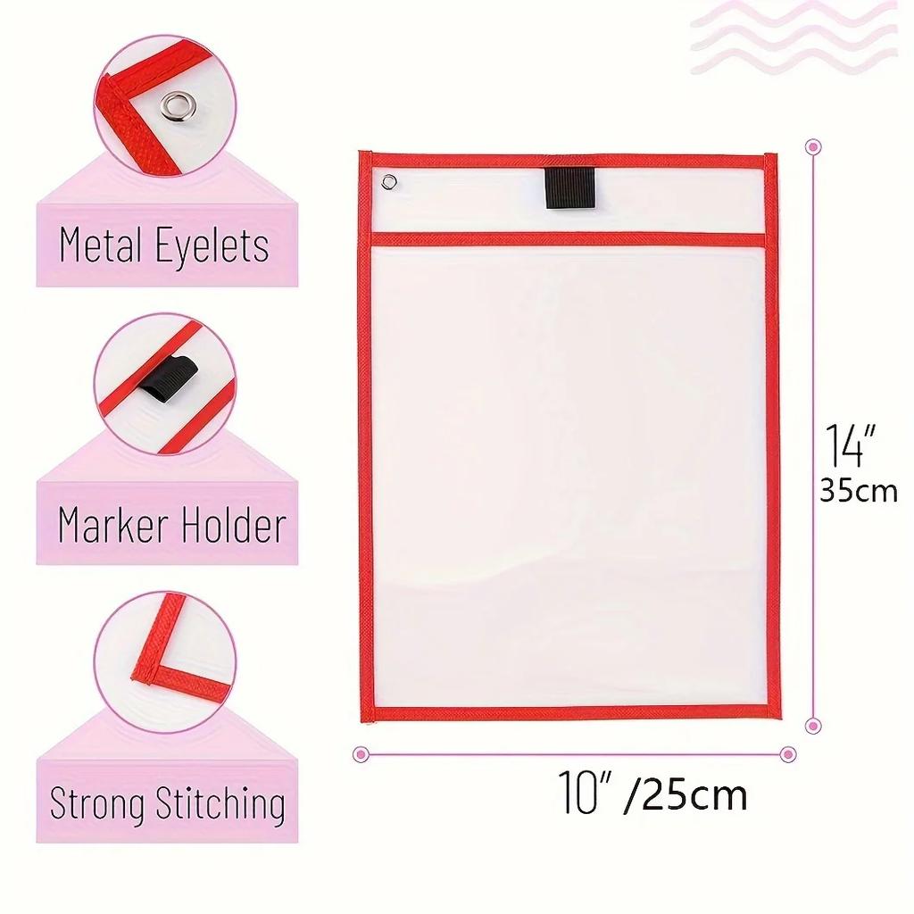 6 Pack Reusable Dry Erase Pockets Sleeves Colorful Dry Erase Pocket Sleeves for School Office Sheet Protector