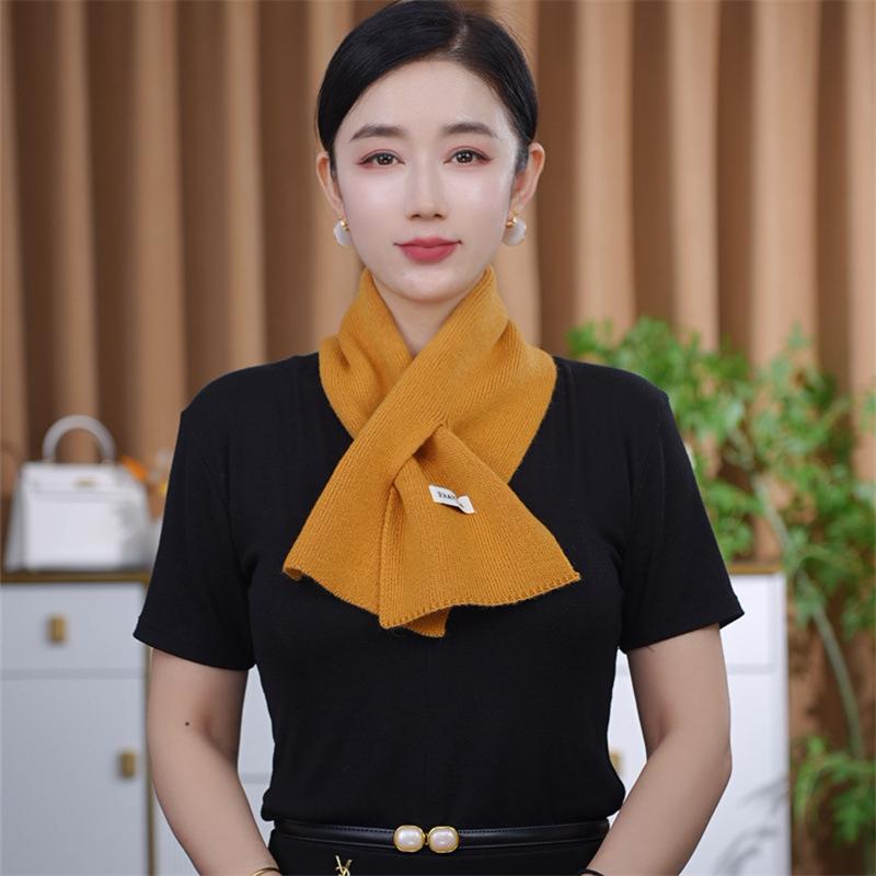Winter Imitation Wool Blend Knitted Small Scarf Women's New Versatile Atmosphere Warm Cross Scarf Neck Protection Collar Scarf