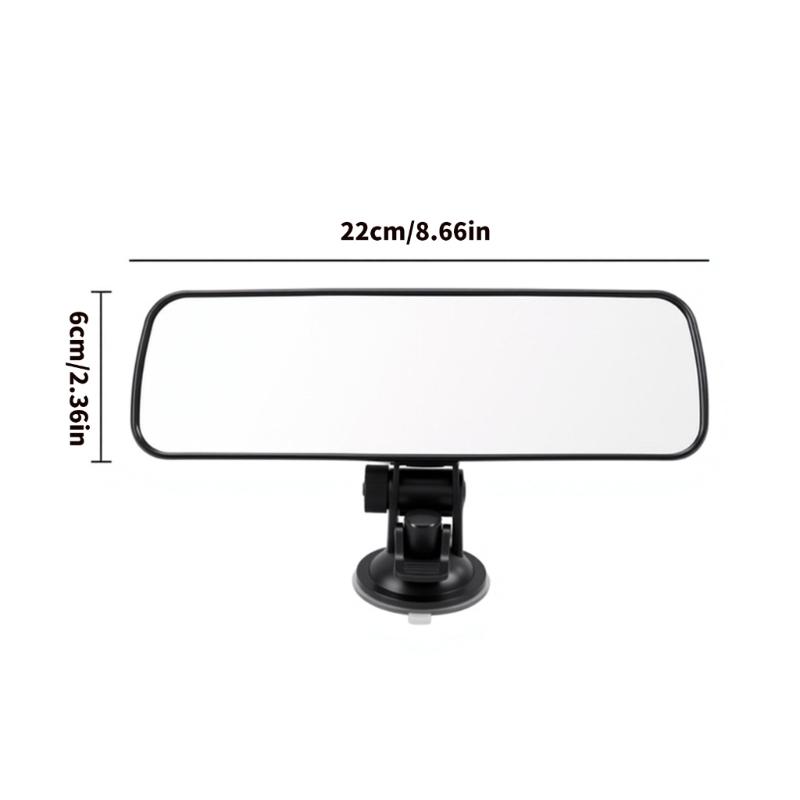 Universal Replacement Inside Car Mirror, Black Rear View Mirror with Suction Cup Mount, Adjustable Bracket, and 22 x 6 cm Mirror Panel Area Use