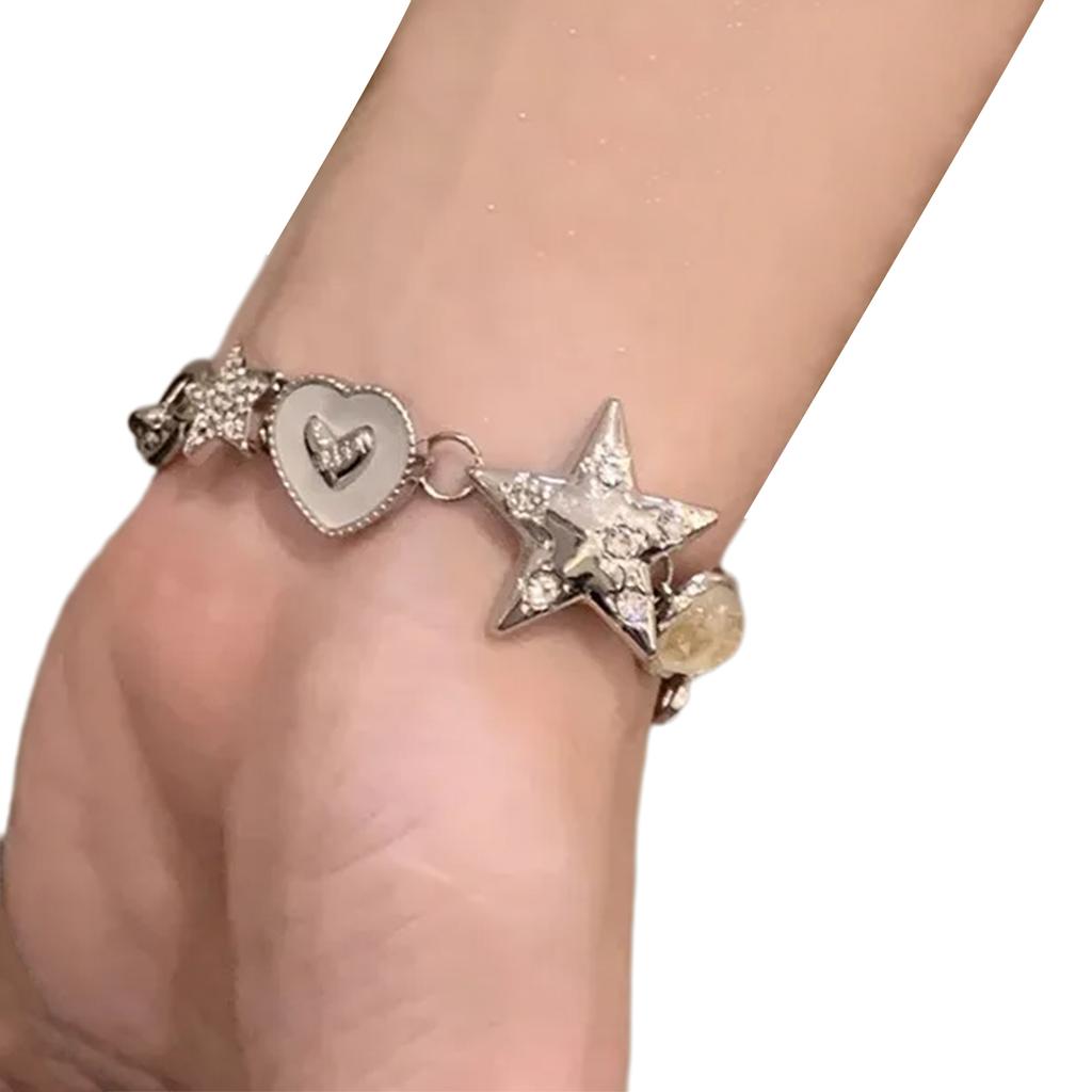 Ästhetisches Herz Stern Kettenarmband Stilvolles Perlenarmband Schickes Armband Charm-Armband Perfektes Geschenk für Modebegeisterte