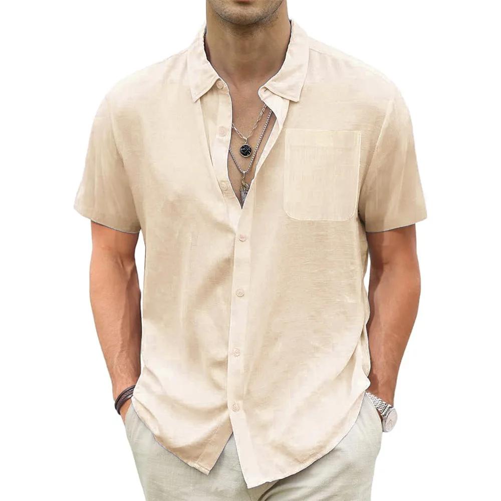 Men's Lightweight Hawaiian Shirts Cotton Linen Breathable Short Sleeve Shirts Vacation Beach Casual Summer Men Tops with Pocket