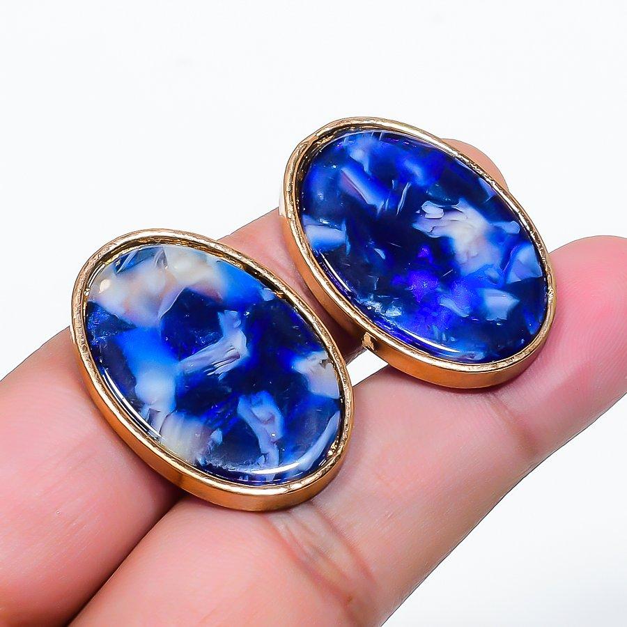 Natural Dichroic Glass Gemstone Brass Jewelry Earring 1.18  RE-146