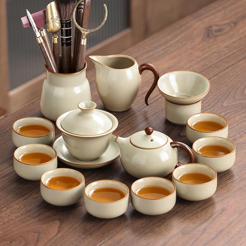 Ru Kiln Kung Fu Tea Set 2025 New Light Luxury Chinese Office Parlor Covered Bowl Brewing Teapot Teacup Set