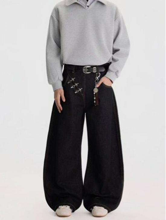 Retro American Street Style Airplane Buckle Scimitar Jeans