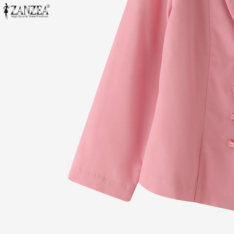 ZANZEA Damska elegancka bluzka z długim rękawem, z kołnierzykiem i jednolitym kolorem