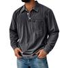 Men's Solid Color Washed Sports Button Pocket Lapel Collar Long Sleeve Top