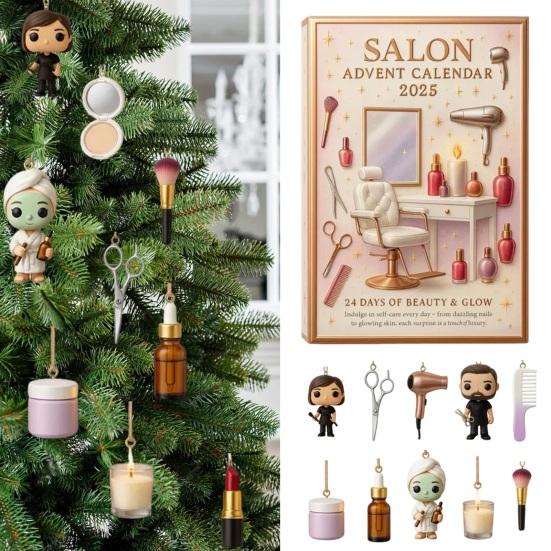 Salon Advent Calendar 2025 24 Days Acrylic Ornament Box with Beauty Themed