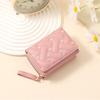 Women Stylish Tri-Fold Wallet Embroidered Heart Cash Wallet Mini Card Holder Wallet with Zippered Coin Pocket for Dating Shopping