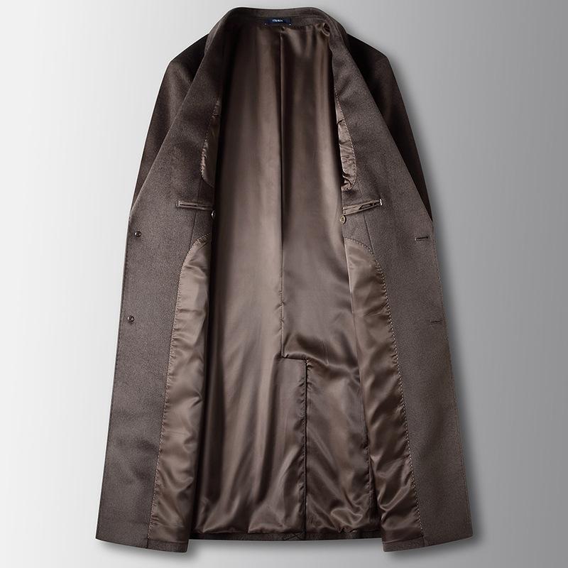 Men's Coat Autumn and Winter Long Mulberry Silk Wool Trench Coat Middle-aged and Young Light Luxury Business High-end Woolen Coat