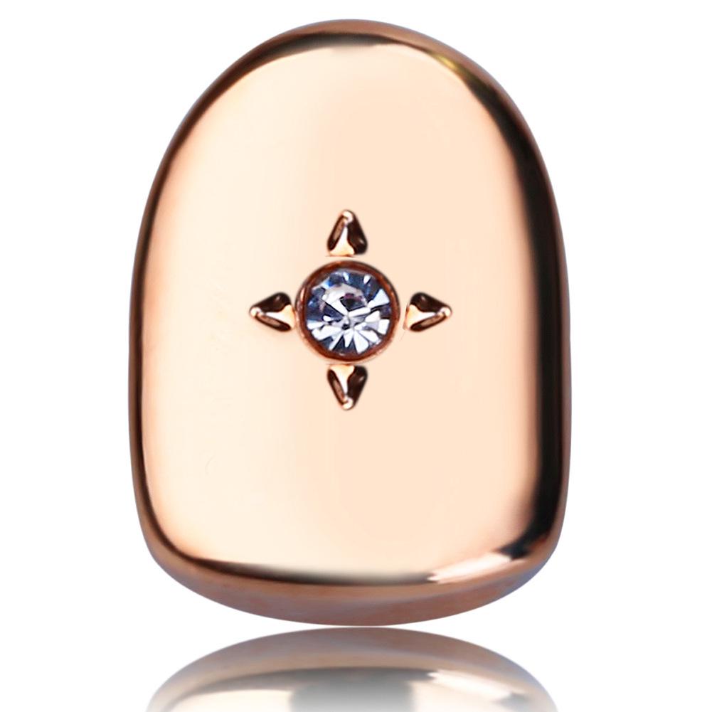 

Золотые грилзы-звезды с одним бриллиантом - стиль хип-хоп рэпера розового золота