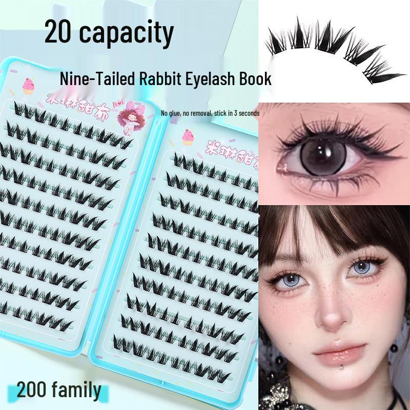 20-Row High-Capacity No-Glue Eyelash Book: Fox, Dog, and Nine-Tailed Rabbit Series Mixed False Lashes.